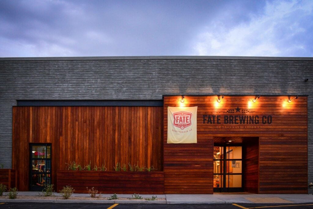 Picture of outside of Fate Brewing Company South location in Scottsdale, AZ - https://fatebrewing.com/