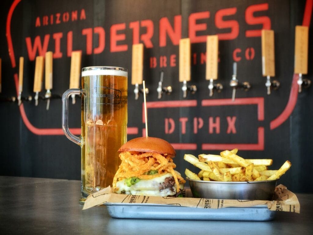 Arizona Wilderness Scottsdale Breweries Best with photo of beer and cheeseburger